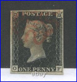 1840 Penny Black OF Plate 4 with 4 nice margins and red MX