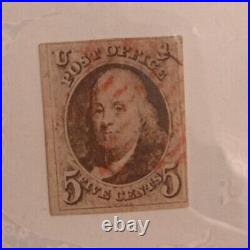 1847 US Benjamin Franklin Rare 5c Red Brown Imperf Postage Stamp-Red Cxl