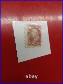 1867 Scott# 3 Cent Red George Washington Stamp Embossed With Grill Hinged
