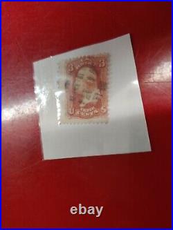 1867 Scott# 3 Cent Red George Washington Stamp Embossed With Grill Hinged