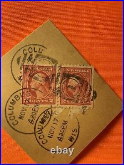 2 George Washington Red 2 Cent Postage Stamps on Postcard