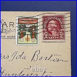 Antique Holiday Postcard with George Washington 2 cent Stamp Postmarked 1925