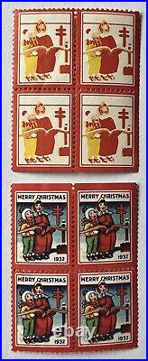 Error 1932 Christmas Seals Stamp Block Of 4 Red, Yellow And White Colors Only