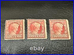 LOT of 3 US #369 2c Stamps 1909 Abraham Lincoln bluish paper MNH