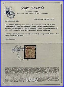 MINT Canada SC#25 Queen Victoria Large Queen(1868) Sismondo Certifcate CV $3,000