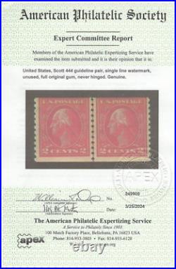 Matt's Stamps Scott #444 2-cent Washington Guide Line Pair, Apex, Mnh, Cv$650
