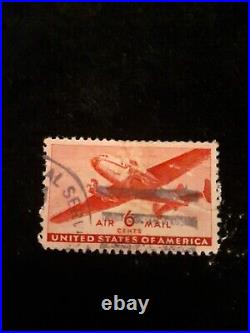 RARE 1940's Red Air-Mail Stamp 6cents U. S. Postage Aviation-$350.00