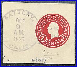 Rare 1926 Sattley California Cancel (population Of 73 People) On Us Cut Square