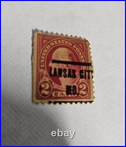 Rare 1928 George Washington Red 2 Cent Postage Stamp. Kansas city Cancel