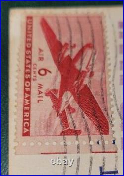 Rare 1940s Red 6 Cent U. S. Air-mail Stamp On Postcard Seneca Sc 1942