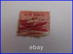 Six Cent United States Air Mail Red Postage Stamp Lower Right Corner Damaged