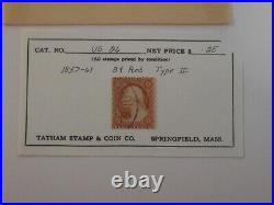 US Scott #26A 3 Cent Washington, 1857-61, Excellent Condition, Tatham Stamp Co