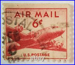 VINTAGE AIR MAIL Red 6 Cent Stamp Cancelled/Posted 004
