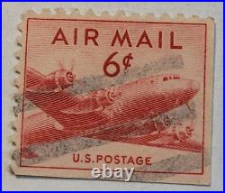 VINTAGE AIR MAIL Red 6 Cent Stamp Cancelled/Posted E06