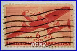 VINTAGE AIR MAIL Red 6 Cent Stamp Cancelled/Posted c. 1941 001