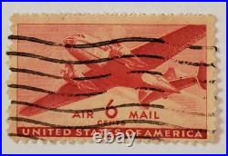 VINTAGE AIR MAIL Red 6 Cent Stamp Cancelled/Posted c. 1941 002