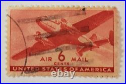 VINTAGE AIR MAIL Red 6 Cent Stamp Cancelled/Posted c. 1941 003