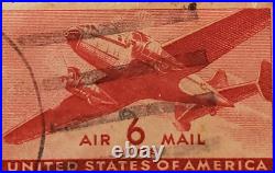 VINTAGE AIR MAIL Red 6 Cent Stamp Cancelled/Posted c. 1941 003