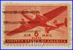 VINTAGE AIR MAIL Red 6 Cent Stamp Cancelled/Posted c. 1941 004