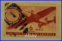 VINTAGE AIR MAIL Red 6 Cent Stamp Cancelled/Posted c. 1941 005