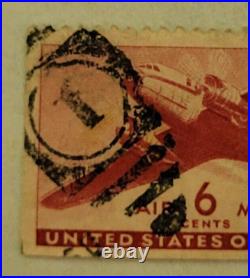 VINTAGE AIR MAIL Red 6 Cent Stamp Cancelled/Posted c. 1941 005